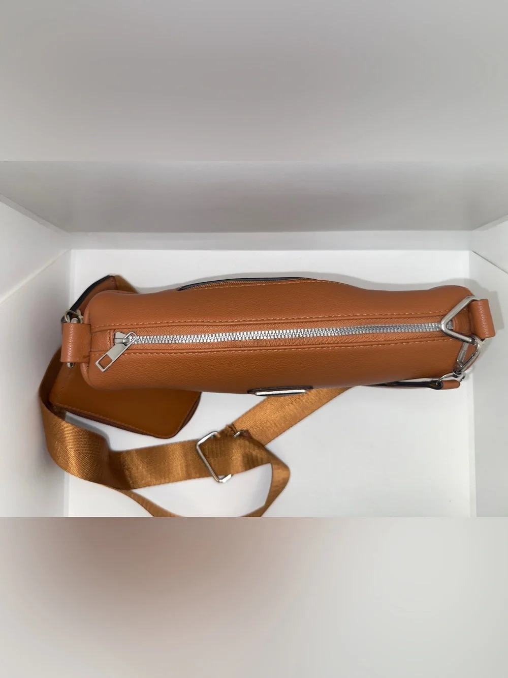 Designer-Inspired Brown Faux Leather Triangle Logo Crossbody Bag W/Pouch